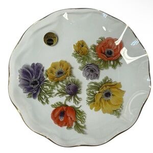 Vintage Pilkington Chance Ruffle Glass Plate Anemone Poppy Mid Century Floral